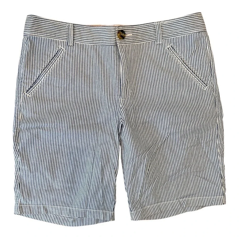 Dockers Women's Size‎ 12 Blue White Striped Chino Shorts Stretch Cotton Mid Rise